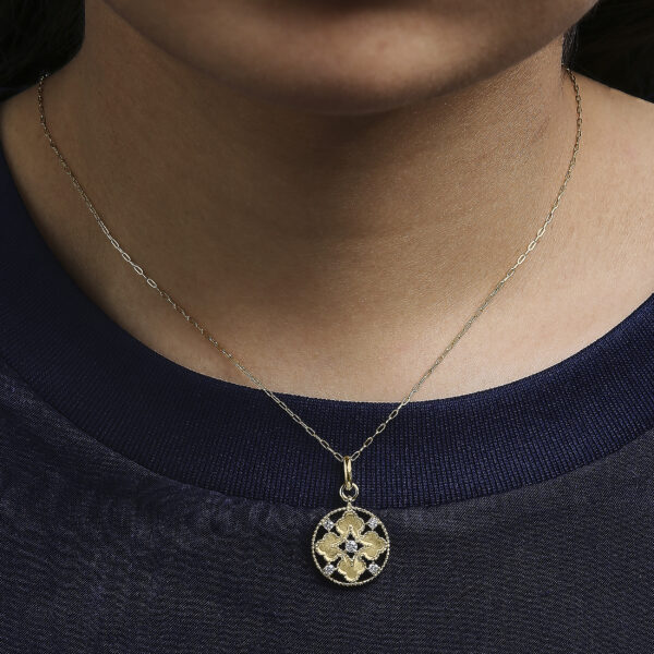 10K Yellow Gold 1/5 Cttw Diamond Openwork Medallion Pendant Necklace - alternate view 5