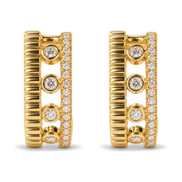 10K Yellow Gold 1/5 Cttw Diamond 3 Row Huggie Hoop Earring