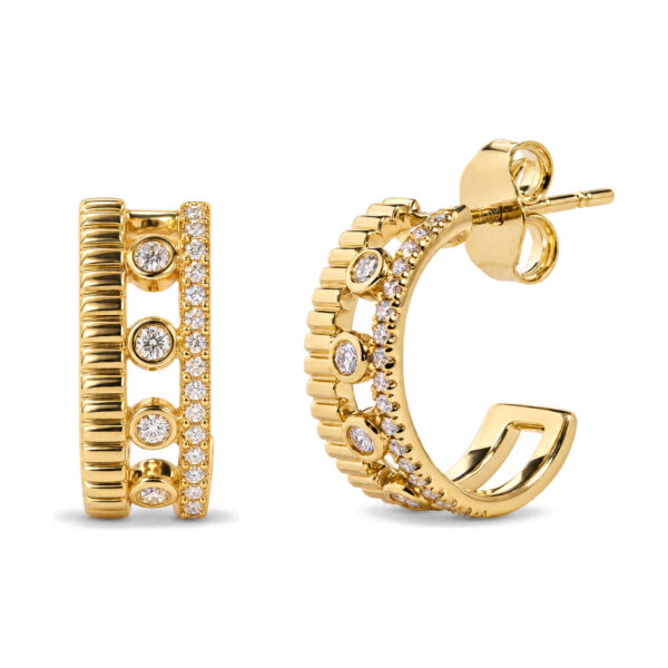 10K Yellow Gold 1/5 Cttw Diamond 3 Row Huggie Hoop Earring - alternate view 2