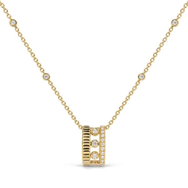 10K Yellow Gold 1/5 Cttw Diamond 3 Row Circle Pendant Necklace