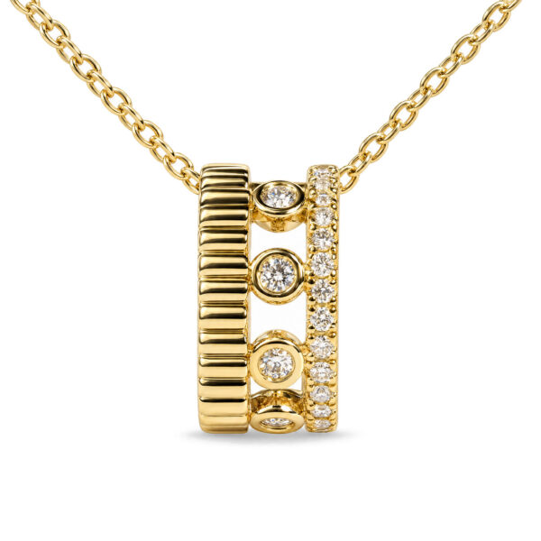 10K Yellow Gold 1/5 Cttw Diamond 3 Row Circle Pendant Necklace - alternate view 2