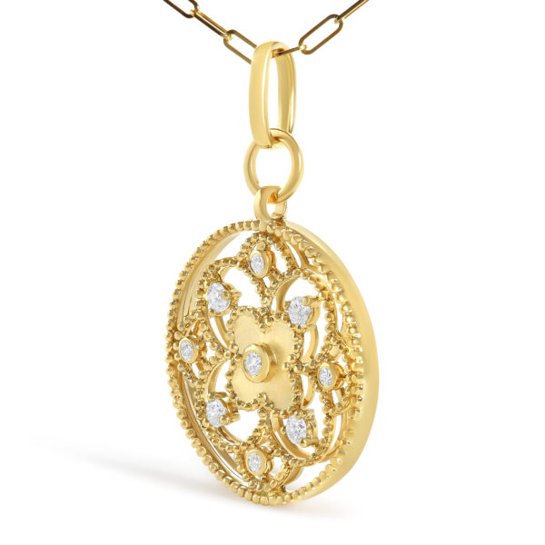 14K Yellow Gold 1/4 Cttw Diamond Openwork Medallion Pendant Necklace - alternate view 3