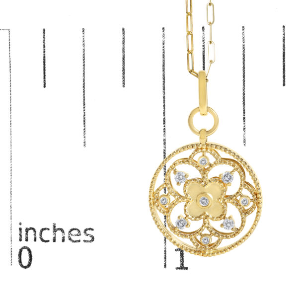 14K Yellow Gold 1/4 Cttw Diamond Openwork Medallion Pendant Necklace - alternate view 4