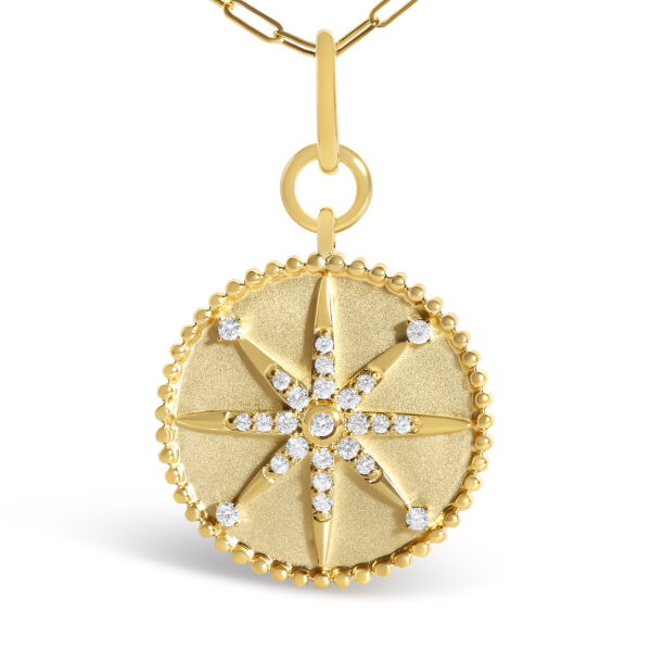 14K Yellow Gold 1/4 Cttw Diamond Compass Medallion Pendant Necklace - alternate view 2