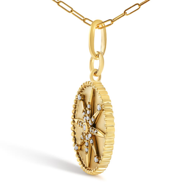 14K Yellow Gold 1/4 Cttw Diamond Compass Medallion Pendant Necklace - alternate view 3