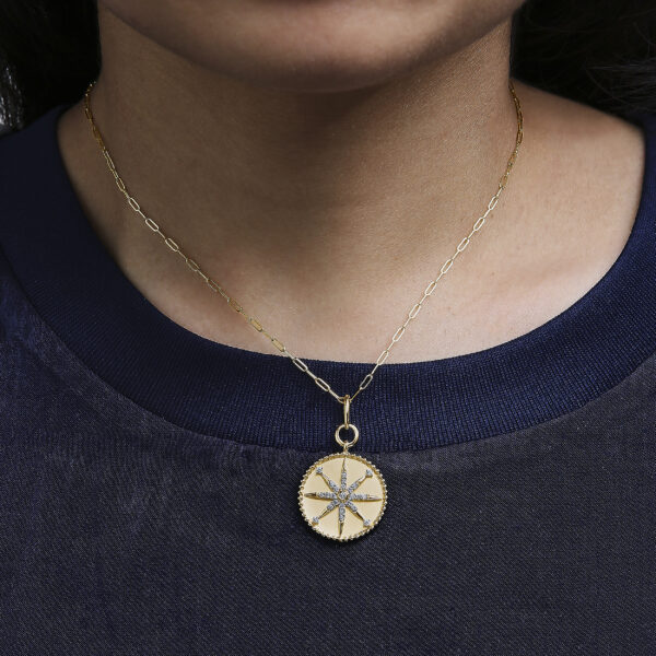 14K Yellow Gold 1/4 Cttw Diamond Compass Medallion Pendant Necklace - alternate view 5