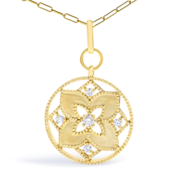 14K Yellow Gold 1/4 Cttw Diamond Openwork Medallion Pendant Necklace - alternate view 2