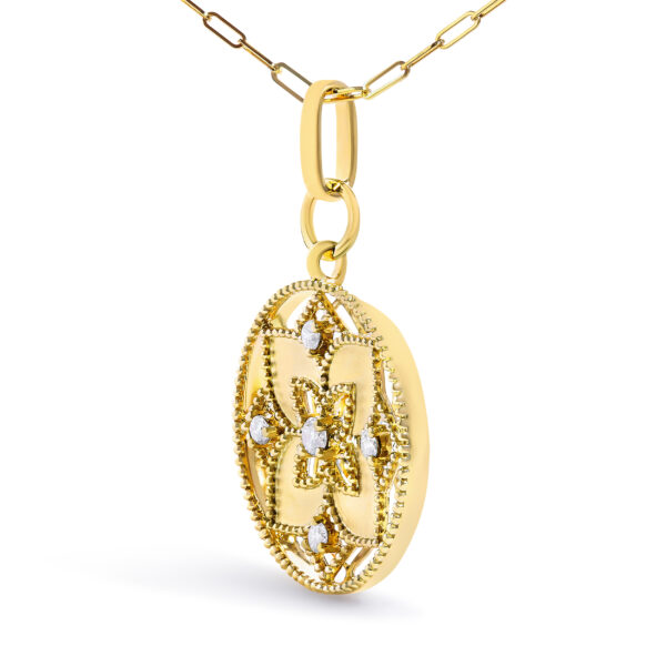 14K Yellow Gold 1/4 Cttw Diamond Openwork Medallion Pendant Necklace - alternate view 3