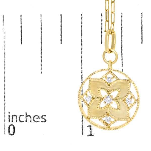 14K Yellow Gold 1/4 Cttw Diamond Openwork Medallion Pendant Necklace - alternate view 4