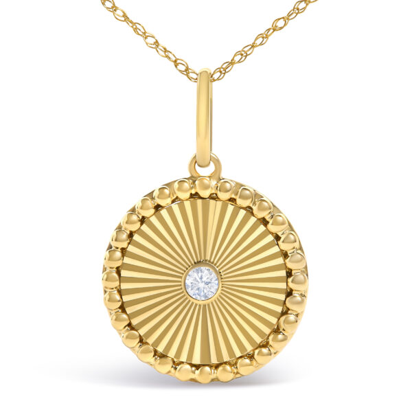 14K Yellow Gold Diamond Accent Medallion Circle Fluted Pendant Necklace - alternate view 2