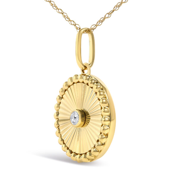 14K Yellow Gold Diamond Accent Medallion Circle Fluted Pendant Necklace - alternate view 3