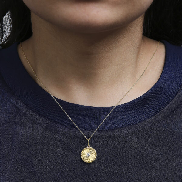 14K Yellow Gold Diamond Accent Medallion Circle Fluted Pendant Necklace - alternate view 5