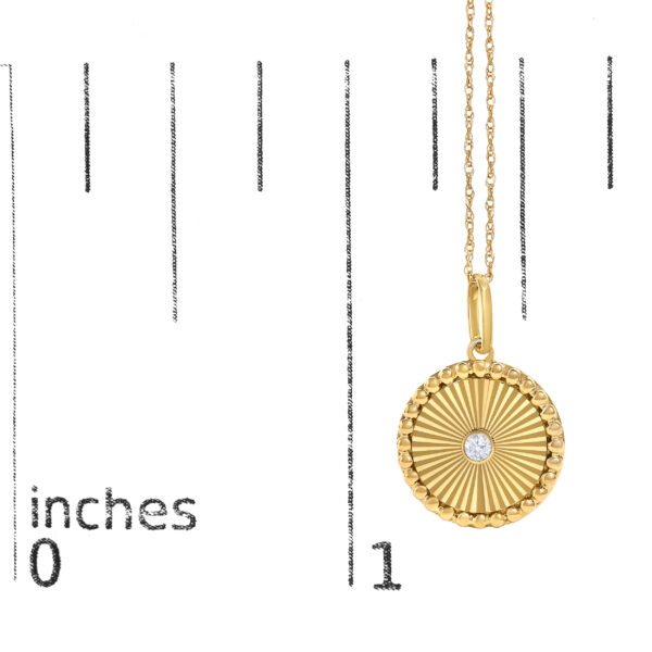 14K Yellow Gold Diamond Accent Medallion Circle Fluted Pendant Necklace - alternate view 4