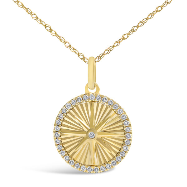 14K Yellow Gold 1/5 Cttw Diamond Starburst Fluted Medallion Pendant Necklace - alternate view 2