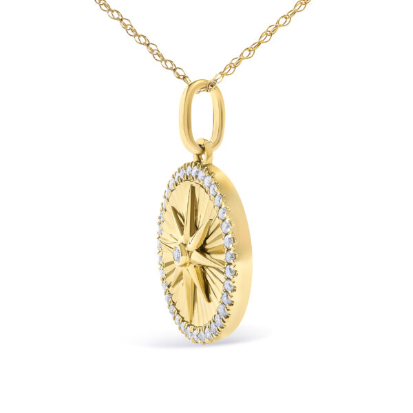 14K Yellow Gold 1/5 Cttw Diamond Starburst Fluted Medallion Pendant Necklace - alternate view 3