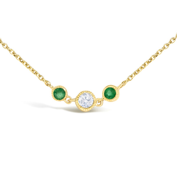 14K Yellow Gold Emerald and 1/2 Cttw Diamond Station Necklace - alternate view 2
