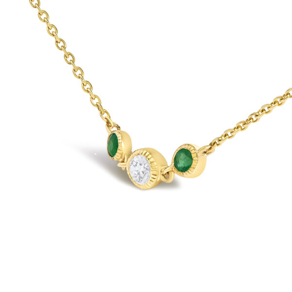 14K Yellow Gold Emerald and 1/2 Cttw Diamond Station Necklace - alternate view 3