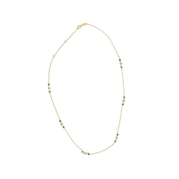 14K Yellow Gold Emerald and 1/2 Cttw Diamond Station Necklace - alternate view 4