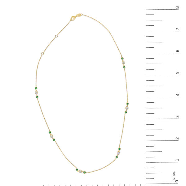 14K Yellow Gold Emerald and 1/2 Cttw Diamond Station Necklace - alternate view 5
