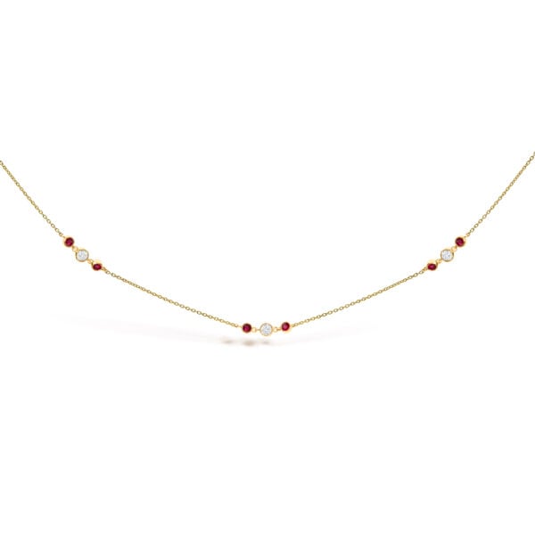 14K Yellow Gold Ruby and 1/2 Cttw Diamond Station Necklace
