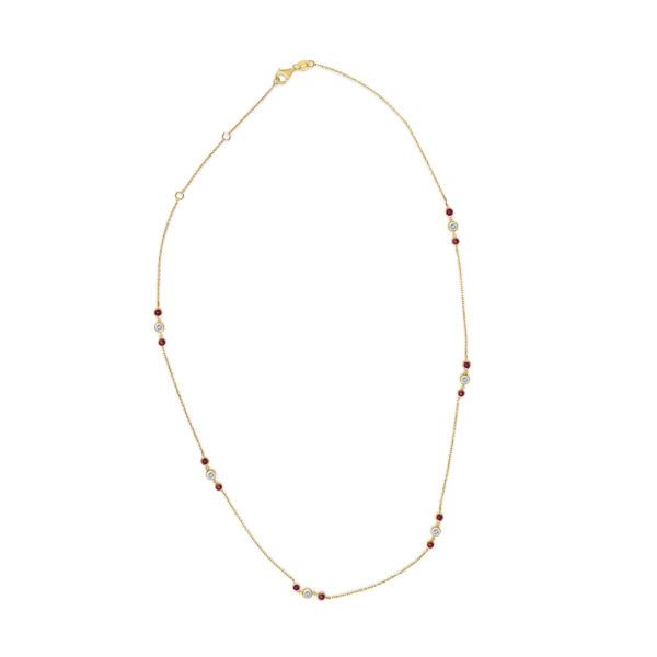 14K Yellow Gold Ruby and 1/2 Cttw Diamond Station Necklace - alternate view 4