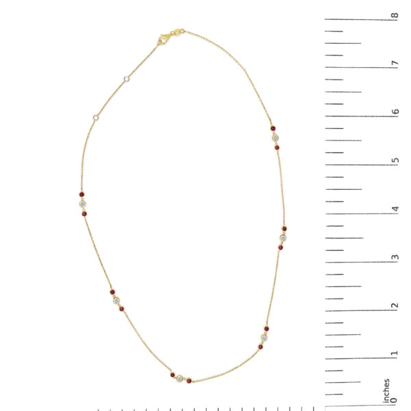 14K Yellow Gold Ruby and 1/2 Cttw Diamond Station Necklace - alternate view 5