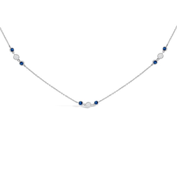 14K White Gold Sapphire and 1/2 Cttw Diamond Station Necklace