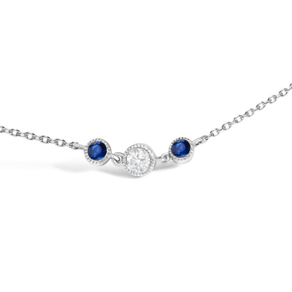 14K White Gold Sapphire and 1/2 Cttw Diamond Station Necklace - alternate view 2
