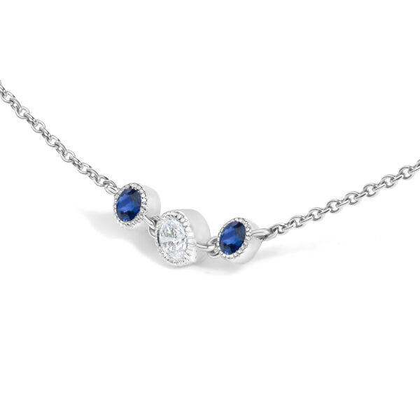 14K White Gold Sapphire and 1/2 Cttw Diamond Station Necklace - alternate view 3