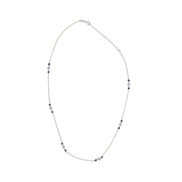 14K White Gold Sapphire and 1/2 Cttw Diamond Station Necklace - alternate view 4