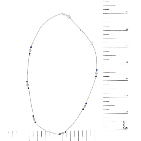 14K White Gold Sapphire and 1/2 Cttw Diamond Station Necklace - alternate view 5