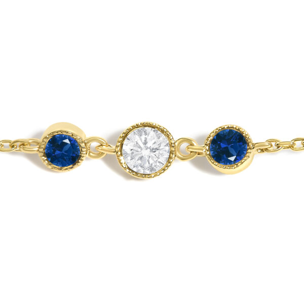 14K Yellow Gold Sapphire and 1/2 Cttw Diamond Station Necklace - alternate view 2
