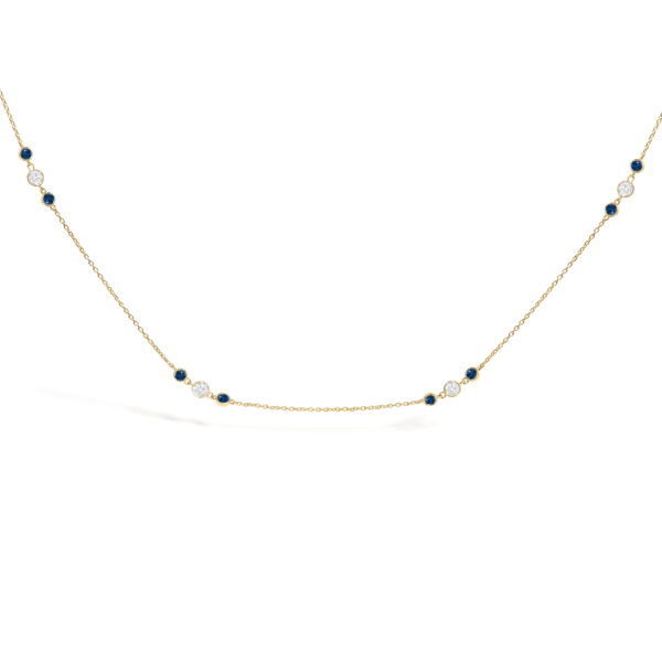 14K Yellow Gold Sapphire and 1/2 Cttw Diamond Station Necklace - alternate view 4