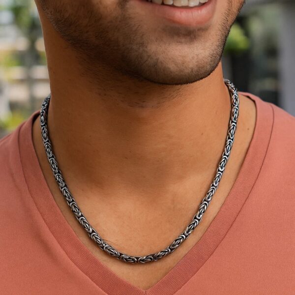 Sterling Silver Gunmetal Finish Byzantine Chain Necklace - alternate view 3