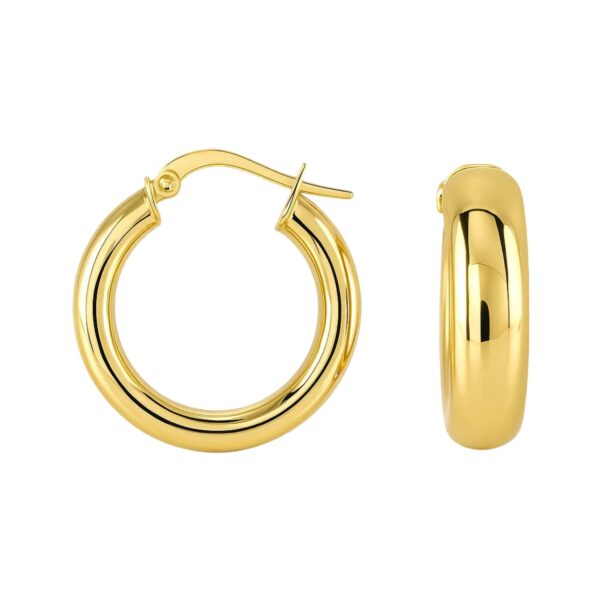 14k Yellow Gold Wide Medium Hoop Earrings with Snap Lock - alternate view 3