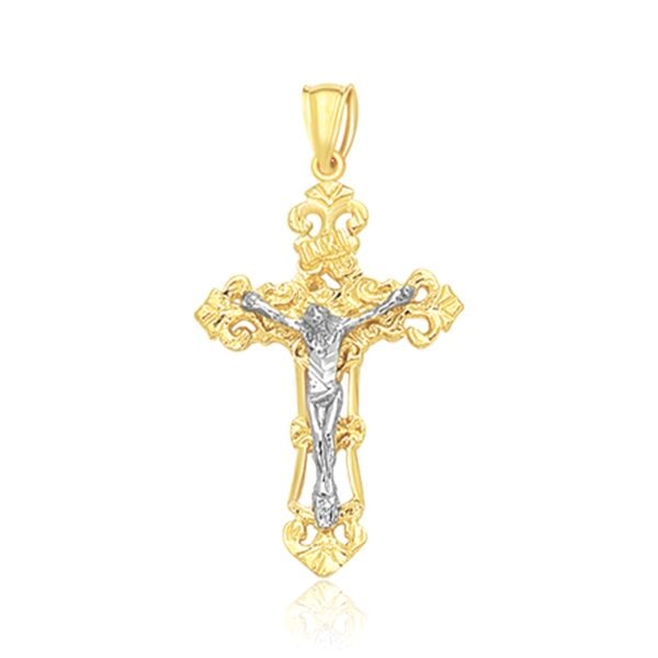 14k Two Tone Gold Cross Pendant - Two-Tone Gold