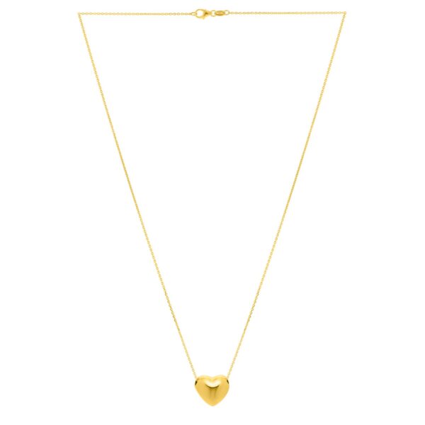 Small Puffed Heart Necklace in 14K Yellow Gold - alternate view 2