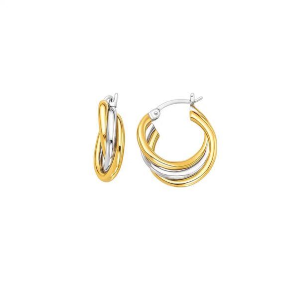 14k Two Tone Gold Triple Row Hoop Earrings - Two-Tone Gold