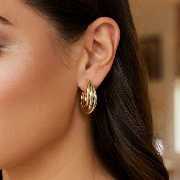 14k Two Tone Gold Triple Row Hoop Earrings - Two-Tone Gold - alternate view 2