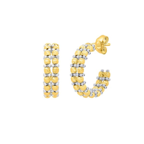 Gold Hoop Earrings with Pallina Beads in 14K Two Tone Gold (5.6x20mm) - Two-Tone Gold