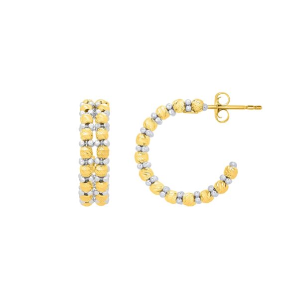 Gold Hoop Earrings with Pallina Beads in 14K Two Tone Gold (5.6x20mm) - Two-Tone Gold - alternate view 2