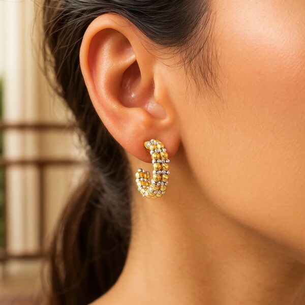 Gold Hoop Earrings with Pallina Beads in 14K Two Tone Gold (5.6x20mm) - Two-Tone Gold - alternate view 3