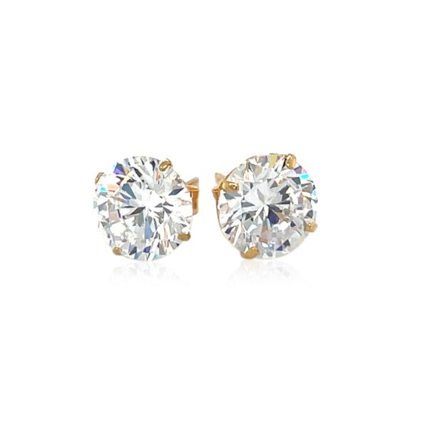 14k Yellow Gold 8.0mm Round CZ Stud Earrings - alternate view 2