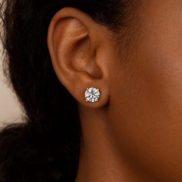 14k Yellow Gold 8.0mm Round CZ Stud Earrings - alternate view 4