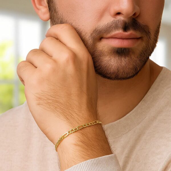 14k Yellow Gold Solid Figaro Bracelet (3.00 mm) - alternate view 3