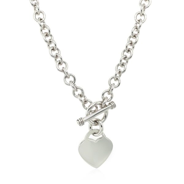 Sterling Silver Rhodium Plated Rolo Chain Necklace with a Heart Toggle Charm - alternate view 2