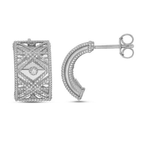 14K White Gold Diamond Vannerie Earrings - Yellow Gold - alternate view 2