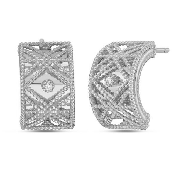 14K White Gold Diamond Vannerie Earrings - Yellow Gold - alternate view 3