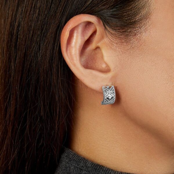 14K White Gold Diamond Vannerie Earrings - Yellow Gold - alternate view 4