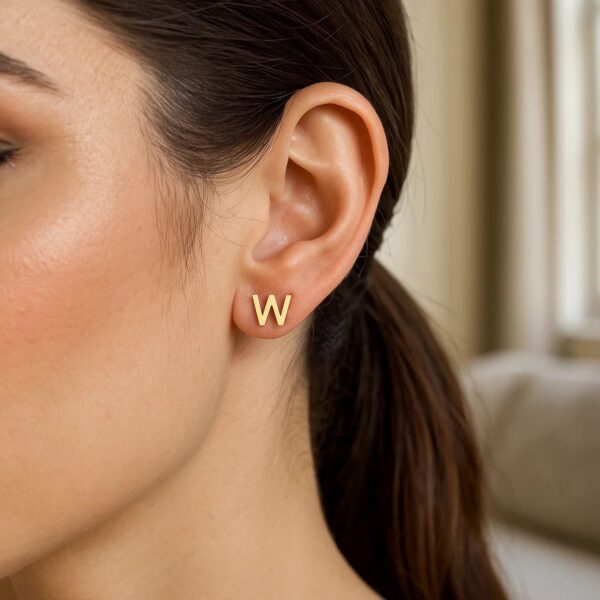 14K Yellow Gold Yours Truly Initial W Stud Earrings - alternate view 2